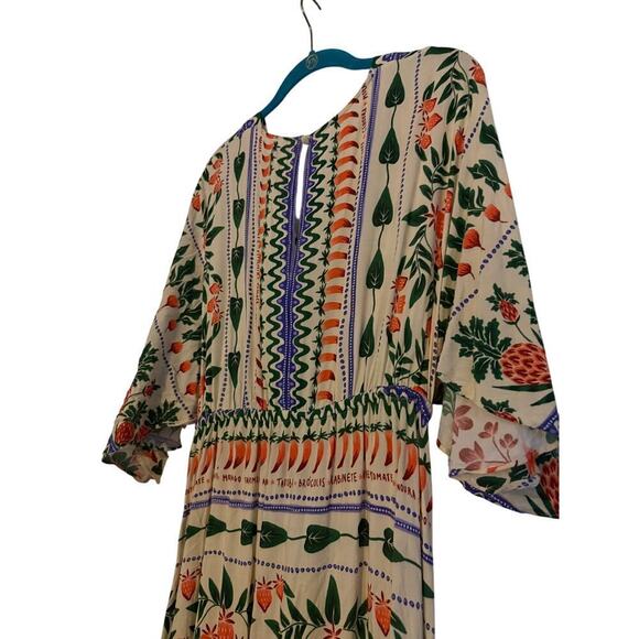 Farm Rio Anthropologie Tropical Print Kaftan Maxi Cutout Dress Sz S N - Picture 9 of 10